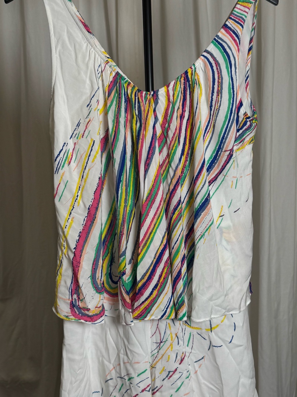 Plenty by Tracy Reese White Tank Top with Multicolor Swirl Stripes